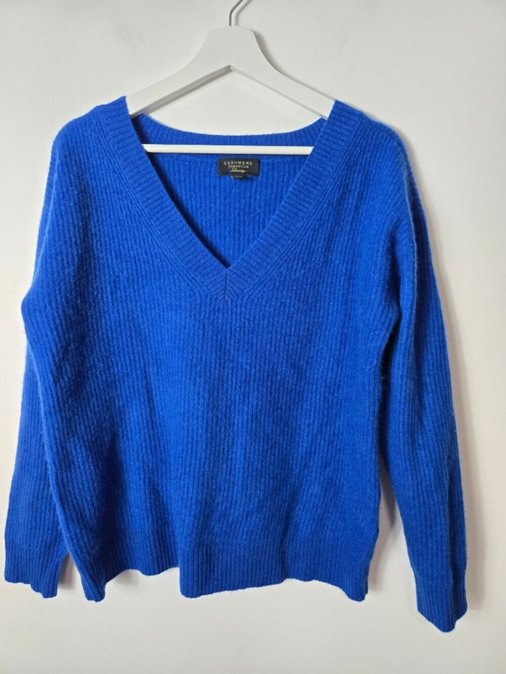 Charter Club Cashmere Royal Blue V-Neck Ribbed Knit Sweater Size M Women's